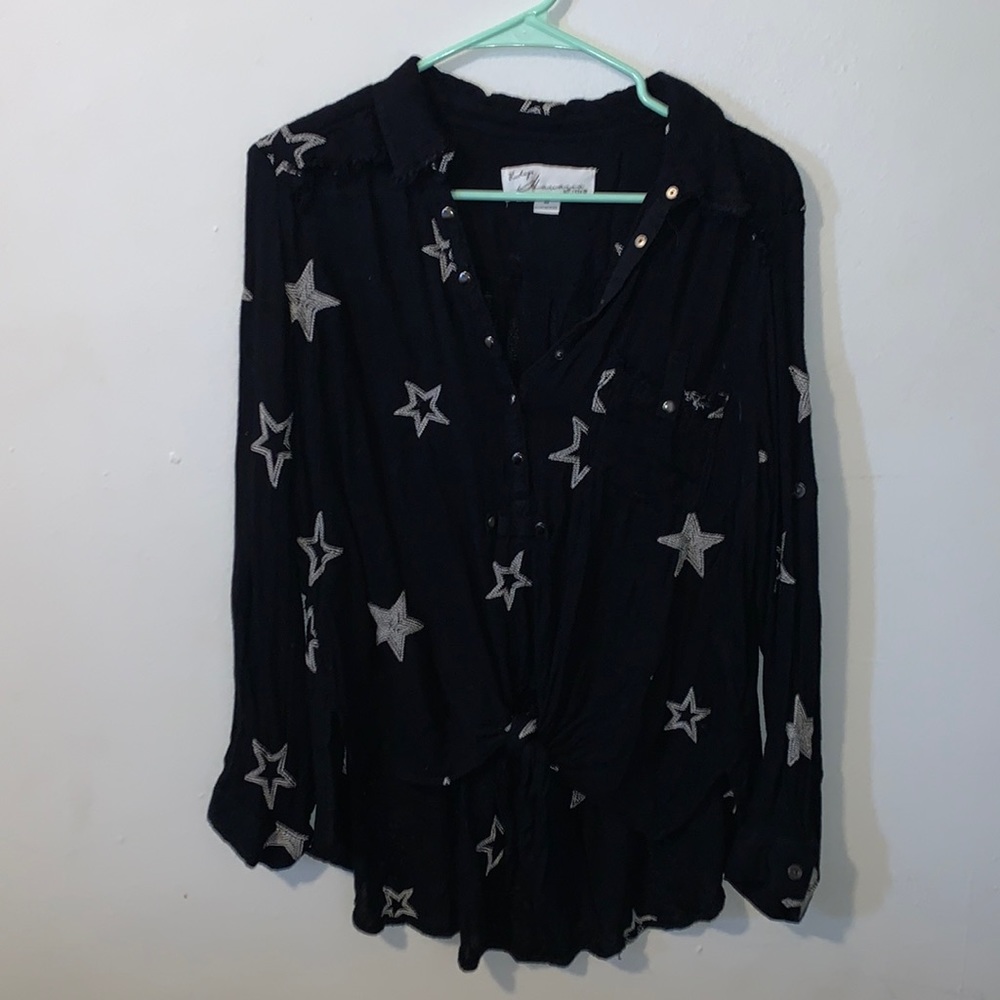 Black Button-Up w/ tie in front
